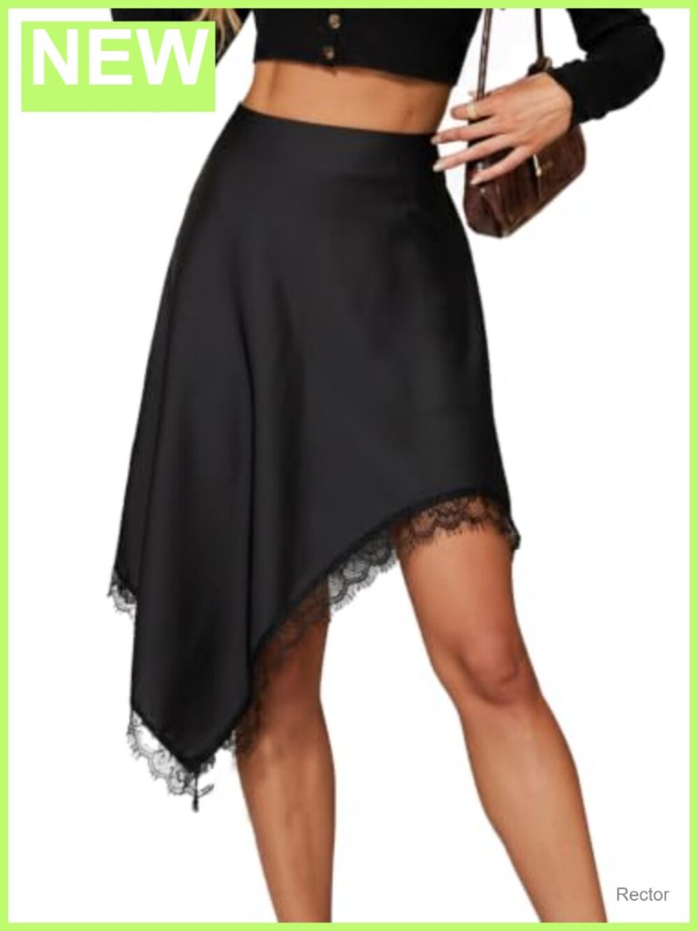 Satin Lace Trim Asymmetrical Midi Skirt High Low Handkerchief Hem
